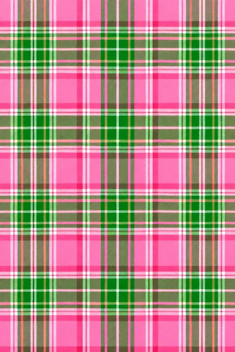 Preppy wallpaper of crisp pink and green tartan plaid pattern